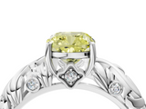 White gold Fancy Yellow Cushion  Solitaire Diamond Leaf Vine Band with Prong Setting_45