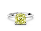 White gold Fancy Yellow Cushion  Solitaire Diamond Ring with 4-Prong Setting on a Classic Band_3