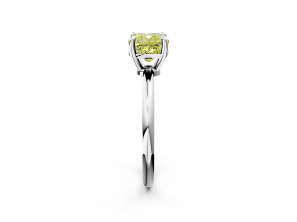 Platinum Fancy Yellow Cushion  Solitaire Diamond Ring with 4-Prong Setting on a Classic Band