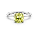 White gold Fancy Yellow Cushion  Solitaire Diamond Ring with Bamboo Band and Four-Prong Setting_67
