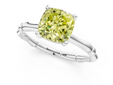 White gold Fancy Yellow Cushion  Solitaire Diamond Ring with Bamboo Band and Four-Prong Setting_69