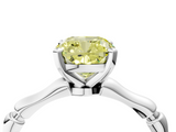 White gold Fancy Yellow Cushion  Solitaire Diamond Ring with Bamboo Band and Four-Prong Setting_71