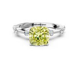 White gold Fancy Yellow Cushion  Solitaire Diamond Ring with Bezel Set Side Stones and Prong Setting_3
