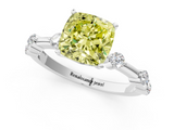 White gold Fancy Yellow Cushion  Solitaire Diamond Ring with Bezel Set Side Stones and Prong Setting_4