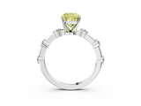 White gold Fancy Yellow Cushion  Solitaire Diamond Ring with Bezel Set Side Stones and Prong Setting_6