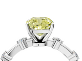 White gold Fancy Yellow Cushion  Solitaire Diamond Ring with Bezel Set Side Stones and Prong Setting_7