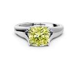 White gold Fancy Yellow Cushion  Solitaire Diamond Ring with Cathedral Band and Four-Prong Setting_66