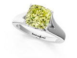 White gold Fancy Yellow Cushion  Solitaire Diamond Ring with Cathedral Band and Four-Prong Setting_67