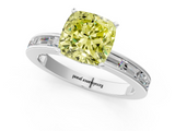 White gold Fancy Yellow Cushion  Solitaire Diamond Ring with Channel-Set Baguette Band and Four-Prong Setting_63
