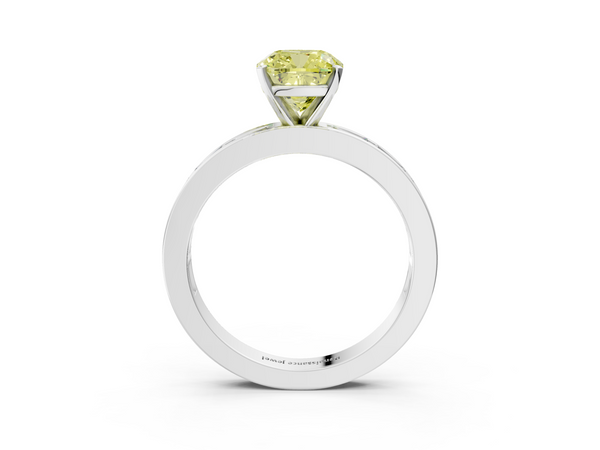 White gold Fancy Yellow Cushion  Solitaire Diamond Ring with Channel-Set Baguette Band and Four-Prong Setting