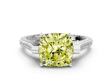 White gold Fancy Yellow Cushion  Solitaire Diamond Ring with Channel Set Band and Bezel Prong Setting_68