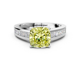 White gold Fancy Yellow Cushion  Solitaire Diamond Ring with Channel-Set Band and Four-Prong Setting_3