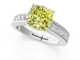 White gold Fancy Yellow Cushion  Solitaire Diamond Ring with Channel-Set Band and Four-Prong Setting_4