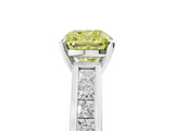 White gold Fancy Yellow Cushion  Solitaire Diamond Ring with Channel-Set Band and Four-Prong Setting_8