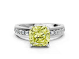 White gold Fancy Yellow Cushion  Solitaire Diamond Ring with Channel Set Band and Six-Prong Setting_48