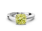 White gold Fancy Yellow Cushion  Solitaire Diamond Ring with Four-Prong Setting and Classic Band_3