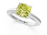 White gold Fancy Yellow Cushion  Solitaire Diamond Ring with Four-Prong Setting and Classic Band_4