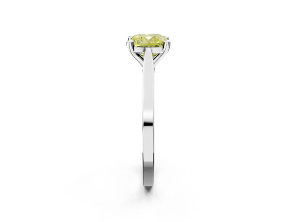 White gold Fancy Yellow Cushion  Solitaire Diamond Ring with Four-Prong Setting and Tapered Band