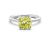 White gold Fancy Yellow Cushion  Solitaire Diamond Ring with Four-Prong Setting on a Plain Band_33