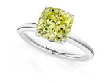 White gold Fancy Yellow Cushion  Solitaire Diamond Ring with Four-Prong Setting on a Plain Band_34