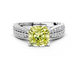 White gold Fancy Yellow Cushion  Solitaire Diamond Ring with Milgrain Pavé Band and Four-Prong Setting_20