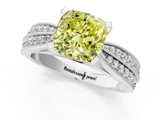 White gold Fancy Yellow Cushion  Solitaire Diamond Ring with Milgrain Pavé Band and Four-Prong Setting_21