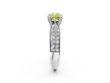 White gold Fancy Yellow Cushion  Solitaire Diamond Ring with Milgrain Pavé Band and Four-Prong Setting_22