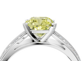 White gold Fancy Yellow Cushion  Solitaire Diamond Ring with Milgrain Pavé Band and Four-Prong Setting_24