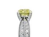 White gold Fancy Yellow Cushion  Solitaire Diamond Ring with Milgrain Pavé Band and Four-Prong Setting_25