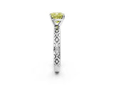 White gold Fancy Yellow Cushion  Solitaire Diamond Ring with Milgrain and Black Enamel X Pattern Band_79