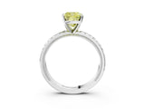 White gold Fancy Yellow Cushion  Solitaire Diamond Ring with Milgrain and Black Enamel X Pattern Band_80