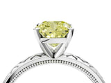 White gold Fancy Yellow Cushion  Solitaire Diamond Ring with Milgrain and Black Enamel X Pattern Band_81