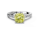 White gold Fancy Yellow Cushion  Solitaire Diamond Ring with Pavé Band and Four-Prong Setting_124