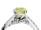 White gold Fancy Yellow Cushion  Solitaire Diamond Ring with Pavé Band and Four-Prong Setting_128
