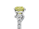 White gold Fancy Yellow Cushion  Solitaire Diamond Ring with Pavé Band and Four-Prong Setting_129