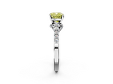 White gold Fancy Yellow Cushion  Solitaire Diamond Ring with Pavé Band and Four-Prong Setting_132
