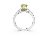White gold Fancy Yellow Cushion  Solitaire Diamond Ring with Pavé Band and Four-Prong Setting_133