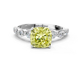 White gold Fancy Yellow Cushion  Solitaire Diamond Ring with Pave Band and Four-Prong Setting_265