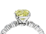 White gold Fancy Yellow Cushion  Solitaire Diamond Ring with Pave Band and Four-Prong Setting_270