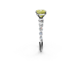 White gold Fancy Yellow Cushion  Solitaire Diamond Ring with Pave Band and Four-Prong Setting_272