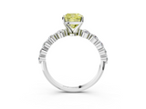White gold Fancy Yellow Cushion  Solitaire Diamond Ring with Pave Band and Four-Prong Setting_273