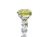 White gold Fancy Yellow Cushion  Solitaire Diamond Ring with Pave Band and Four-Prong Setting_275