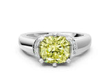 White gold Fancy Yellow Cushion  Solitaire Diamond Ring with Pave Band and Six-Prong Setting_32