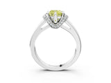 White gold Fancy Yellow Cushion  Solitaire Diamond Ring with Pave Band and Six-Prong Setting_35
