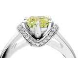 White gold Fancy Yellow Cushion  Solitaire Diamond Ring with Pave Band and Six-Prong Setting_36
