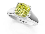 White gold Fancy Yellow Cushion  Solitaire Diamond Ring with Six-Prong Cathedral Setting_33