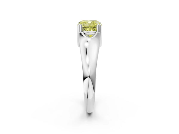 White gold Fancy Yellow Cushion Cut Diamond Solitaire Ring with Wide Band and Prong Setting