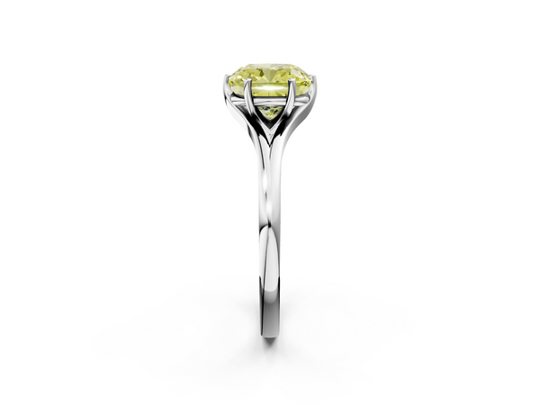 White gold Fancy Yellow Cushion  Solitaire Diamond Ring with Six-Prong Setting and Tapered Band