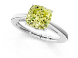 White gold Fancy Yellow Cushion  Solitaire Diamond Ring with Split Shank and Four-Prong Setting_25