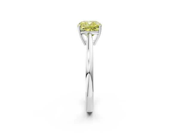 White Gold Cushion Cut Cathedral Solitaire Engagement Ring Setting for Fancy Yellow Center with Open Shoulders